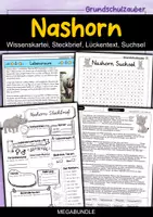 Vorschau - Arbeitsblätter - Nashorn MEGABUNDLE - Wissenskartei, Lückentext, Steckbrief, Suchsel, Quizkarten, POP Art Malvorlagen - Deckblatt