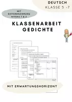 Vorschau - Arbeitsblätter - Klassenarbeit: Gedichte/ Lyrik INKLUSIVE Differenzierung - Deckblatt