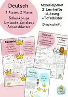 Vorschau - Unterrichtsreihen - Materialpaket Silbenkönige: Selbstlaute, Umlaute und Zwielaute Lernheft Tafelbilder - Deckblatt