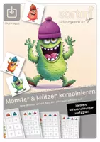 Vorschau - Stationenlernen - Materialpaket | Monster und Mützen kombinieren | Level 1 - 4 - Deckblatt