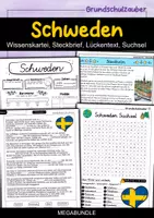 Vorschau - Mal- und Bastelvorlagen - Schweden MEGABUNDLE - Wissenskartei, Lückentext, Steckbrief, Suchsel, Quizkarten, Arbeitsblätter, POP Art Malvorlagen - Deckblatt