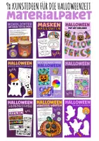Vorschau - Arbeitsblätter - 9x Kunst- und Bastelideen für Halloween - Kunst Materialpaket - Deckblatt