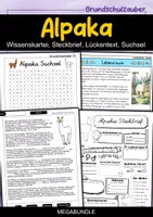 Vorschau - Arbeitsblätter - Alpaka MEGABUNDLE - Wissenskartei, Lückentext, Steckbrief, Suchsel, Quizkarten, POP Art Malvorlagen - Deckblatt