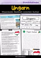 Vorschau - Arbeitsblätter - Ungarn MEGABUNDLE - Wissenskartei, Lückentext, Steckbrief, Suchsel, Quizkarten, POP Art Malvorlagen - Deckblatt
