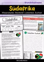Vorschau - Arbeitsblätter - Südafrika MEGABUNDLE - Wissenskartei, Lückentext, Steckbrief, Suchsel, Quizfragen, POP Art Malvorlagen - Deckblatt