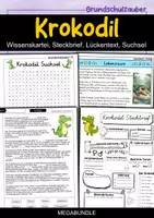 Vorschau - Arbeitsblätter - Krokodil MEGABUNDLE - Wissenskartei, Lückentext, Steckbrief, Suchsel, Quizkarten, POP Art Malvorlagen - Deckblatt