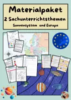 Vorschau - Arbeitsblätter - Materialpaket, zwei Sachunterrichtsthemen, Europa und Sonnensystem - Deckblatt
