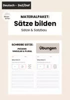 Vorschau - Arbeitsblätter - Materialpaket: Sätze bilden Übungen - Schreibe Sätze (Sing./Pl.) - Deckblatt