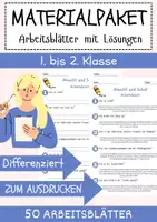 Vorschau - Arbeitsblätter - 50 Arbeitsblätter Klasse 1 und 2 Deutsch Sachkunde Lesen Schreiben Biologie Übungen - Deckblatt