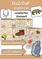 Vorschau - Mal- und Bastelvorlagen - Materialpaket - Lesekarten/Bildkarten Steinzeit einfach und mittelschwer - DaZ/DaF, Deutsch (Grundschule) - Deckblatt