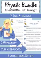 Vorschau - Arbeitsblätter - Physik Arbeitsblätter Klasse 7-8: Elektrizität, Mechanik, Optik – 5 Materialien - Deckblatt