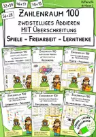 Vorschau - Stationenlernen - Materialpaket "Rechenspiele - Additionen mit Zehnerübergang - zweistellig" - Deckblatt