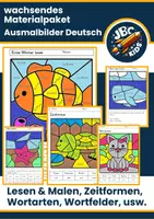 Vorschau - Arbeitsblätter - Wachsendes Materialpaket Deutsch – Lesen und Malen | Ausmalbilder Grammatik & Rechtschreibung & Lesen - Deckblatt