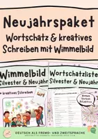 Vorschau - Arbeitsblätter - Neujahrspaket: Wortschatzliste & kreatives Schreiben mit Wimmelbild - Deckblatt