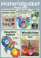 Vorschau - Mal- und Bastelvorlagen - Kunst Neujahr Silvester Materialpaket 2025 - Deckblatt
