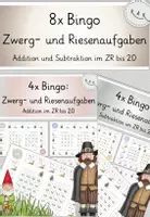 Vorschau - Stationenlernen - 8x Bingo: Zwerg- und Riesenaufgaben, Addition und Subtraktion im ZR bis 20, 2 verschiedene Varianten - Deckblatt