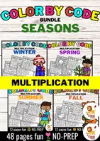 Vista previa - Hojas de trabajo - Color by Code - Multiplication (Seasons) | Estaciones Multiplicación Matemáticas Inglés - Bundle (Paquete) - Portada