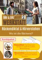 Vorschau - Stationenlernen - Kombipaket Rückendiktat & Hörverstehen "Wo ist die Bäckerei"", A1/A2 - Deckblatt
