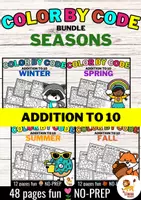 Vista previa - Hojas de trabajo - Color by Code - Addition to 10 (Seasons) | Estaciones Sumas y restas Matemáticas Inglés - Bundle (Paquete) - Portada