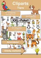 Vorschau - Mal- und Bastelvorlagen - XXL Materialpaket CLIPARTS TIERE | verschiedene Clipartpakete - Ständig wachsend | DaZ/DaZ, Deutsch (Grundschule) - Deckblatt