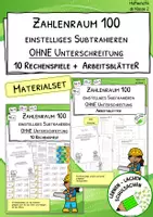 Vorschau - Stationenlernen - Zahlenraum 100 – Einstelliges Subtrahieren ohne Unterschreitung – 10 Rechenspiele + Arbeitsblätter - Deckblatt