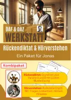Vorschau - Arbeitsblätter - Kombipaket: Rückendiktat & Hörverstehen, "Ein Paket für Jonas", A1/A2 - Deckblatt