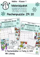 Vorschau - Arbeitsblätter - Mathe-Paket Klasse 1, Rechenpuzzle Winter, ZR 20 mit und ohne ZÜ - Deckblatt