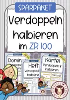 Vorschau - Unterrichtsreihen - Verdoppeln & Halbieren bis 100 – Sparpaket Mathe Grundschule (Kartei, Domino & Arbeitsblätter Klasse 2/3) - Deckblatt