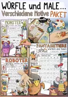 Vorschau - Arbeitsblätter - Würfle und male - Witzige Vorlagen PAKET (Roboter, Fantasietier, Monster) - Deckblatt