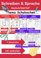 Vorschau - Arbeitsblätter - Materialpaket Schreiben und Sprache Thema Schulsachen - DaZ/DaF, Deutsch - Deckblatt