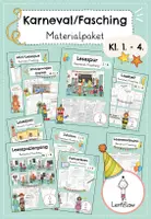 Vorschau - Arbeitsblätter - Karneval, Fasching | Lesespur, Lesetraining, Lesespaziergang | Materialpaket: Kl. 1 - 4 - Deckblatt