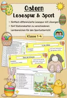 Vorschau - Stundenentwürfe - Ostern Sparpaket: Lesespur und Stationskarten Sport (Klasse 1-4) - Deckblatt
