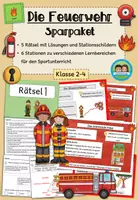 Vorschau - Spiele - Feuer und Feuerwehr: Escape Room und Stationskarten Sport - Sparpaket (Klasse 2-4) - Deckblatt
