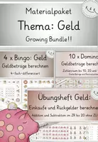 Vorschau - Unterrichtsreihen - Materialpaket: Geld, Geldbeträge berechnen, Freiarbeit, Heft, Bingo, Dominos, Klasse 1-3, GROWING BUNDLE - Deckblatt