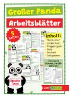 Vorschau - Arbeitsblätter - Großer Panda - 5 Arbeitsblätter - Lückentext, Suchsel, Quiz, Fragebogen, Steckbrief - Materialpaket/Sparpaket - Deckblatt