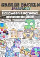 Vorschau - Mal- und Bastelvorlagen - MASKEN BASTELN Karneval Fasching Halloween Theater - Sparpaket #huhuhalloween - Deckblatt
