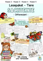 Vorschau - Stundenentwürfe - Lesepaket Sachtexte Tiere. Leseverstehen Klasse 2, 3, 4, 5 Lesetexte - Deckblatt