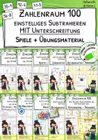 Vorschau - Arbeitsblätter - Materialpaket "Subtraktionen mit Zehnerübergang - einstellig - Erarbeitung, Übung, Festigung, Rechenspiele" - Deckblatt