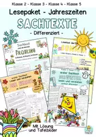 Vorschau - Unterrichtsreihen - Lesepaket Lesetext Jahreszeiten Klasse 2, 3, 4 Sachtext Lesen und Verstehen - Deckblatt