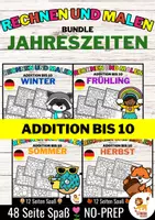 Vista previa - Hojas de trabajo - Rechen-Mal-Blätter - Addition bis 10 (Jahreszeiten) German | Estaciones Sumas y restas Matemáticas Alemán - Bundle (Paquete) - Portada