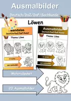 Vorschau - Mal- und Bastelvorlagen - Ausmalbilder & Mandalas PAKET Thema Löwen - Grundschule - Bastelvorlagen - Deckblatt