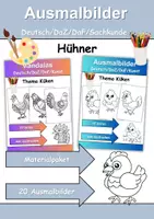 Vorschau - Mal- und Bastelvorlagen - Ausmalbilder & Mandalas PAKET Thema Hühner/Küken - Grundschule - Bastelvorlagen - Deckblatt