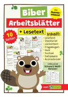 Vorschau - Arbeitsblätter - Biber - Materialpaket / Sparpaket - Lesetext, Lückentext, Suchsel, Quiz, Fragebogen, Steckbrief, Ausmalbilder - Materialpaket/Sparpaket - Deckblatt