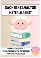 Vorschau - Arbeitsblätter - Sachtextanalyse - Materialpaket (Merkmale, Aufbau, Schreibplan, Formulierungshilfen, Checkliste, Tafelmaterial) - Deckblatt