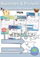 Vorschau - Mal- und Bastelvorlagen - Ausmalbilder & Prickelbilder PAKET Thema Haie - Grundschule - Bastelvorlagen - Deckblatt
