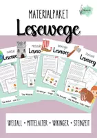 Vorschau - Arbeitsblätter - Materialpaket: 4 Lesewege - Weltall + Wikinger +Mittelalter + Steinzeit - Deckblatt