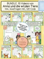 Vorschau - Arbeitsblätter - BUNDLE: 10 Videos von Anna und die wilden Tiere -Quizfragen inkl. QR-Code - Deckblatt