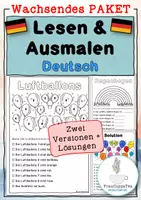 Vorschau - Mal- und Bastelvorlagen - Wachsendes Paket: Lesen und ausmalen (Deutsch) - Deckblatt
