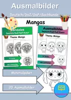 Vorschau - Mal- und Bastelvorlagen - Ausmalbilder & Mandalas PAKET Thema Mangas - Grundschule - Bastelvorlagen - Deckblatt