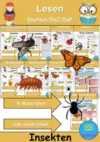 Vorschau - Unterrichtsreihen - Materialpaket - Lesen Insekten - DaZ/DaF, Deutsch, Sachunterricht - Deckblatt